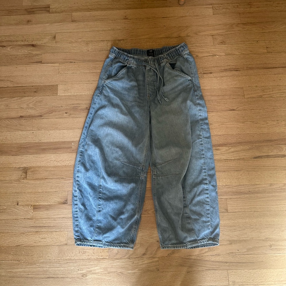 GAP Ultrasoft Blue barrel Jeans, drawstring pull on